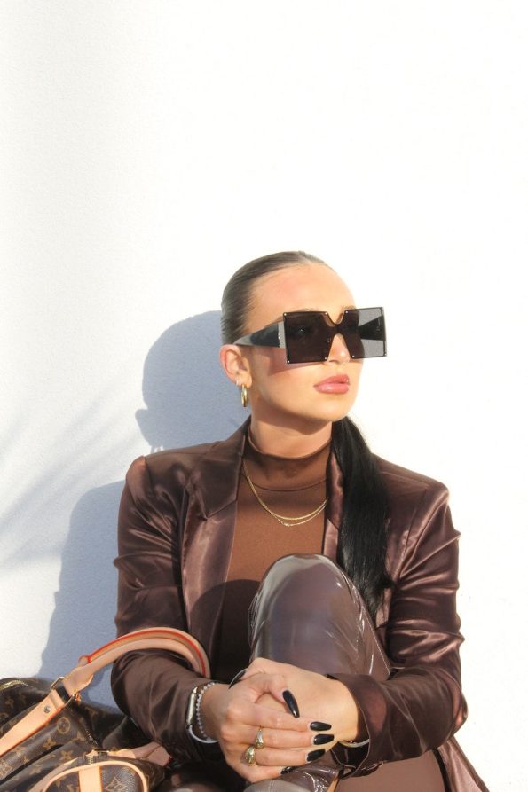 OVERSIZED Square Black Tinted Lens Fashion Sunglasses with Gold Detailing