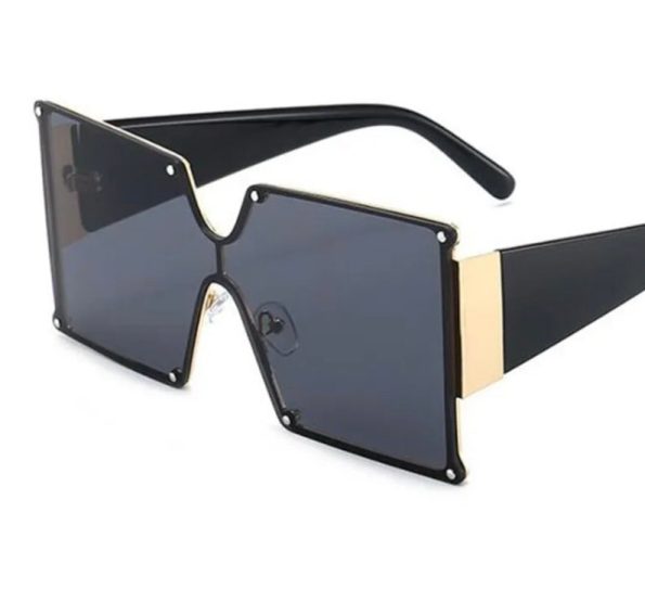 OVERSIZED Square Black Tinted Lens Fashion Sunglasses with Gold Detailing