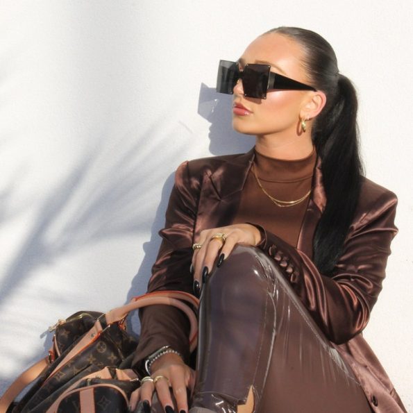 OVERSIZED Square Black Tinted Lens Fashion Sunglasses with Gold Detailing