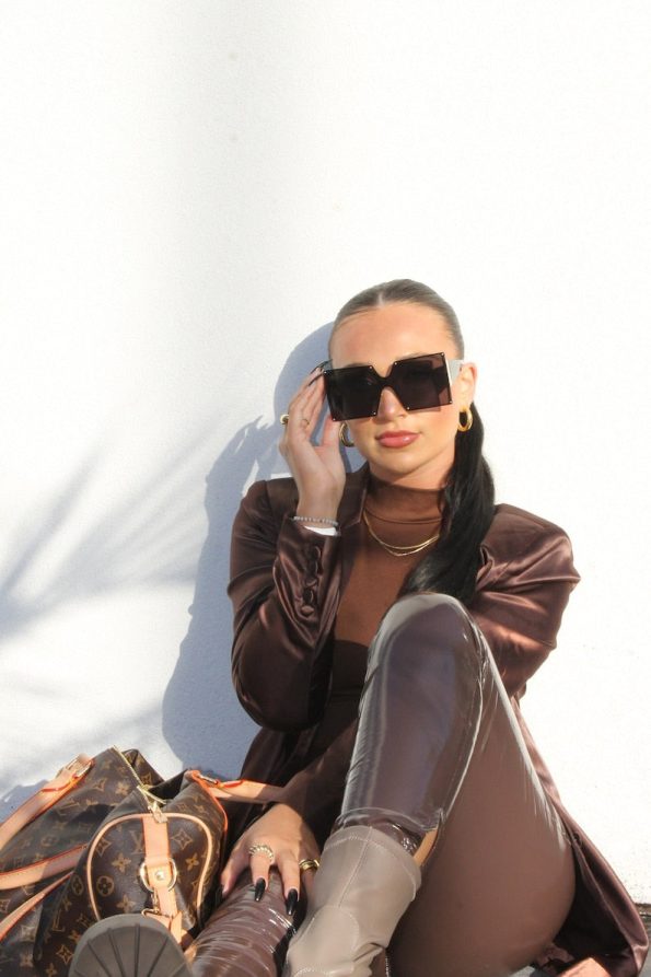 OVERSIZED Square Black Tinted Lens Fashion Sunglasses with Gold Detailing