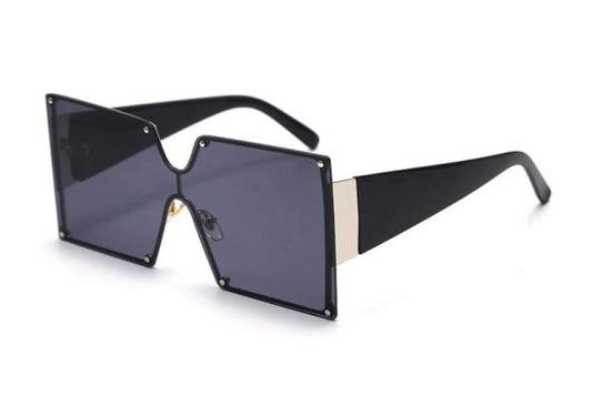 OVERSIZED Square Black Tinted Lens Fashion Sunglasses with Gold Detailing